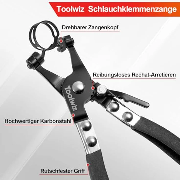 Toolwiz Schlauchklemmenzange, Schlauchschellenzange für Ring- und Flachbandschellen, 1-3/4 Zoll Öffnung, rutschfester Griff und schwenkbare Spitze – Bild 3