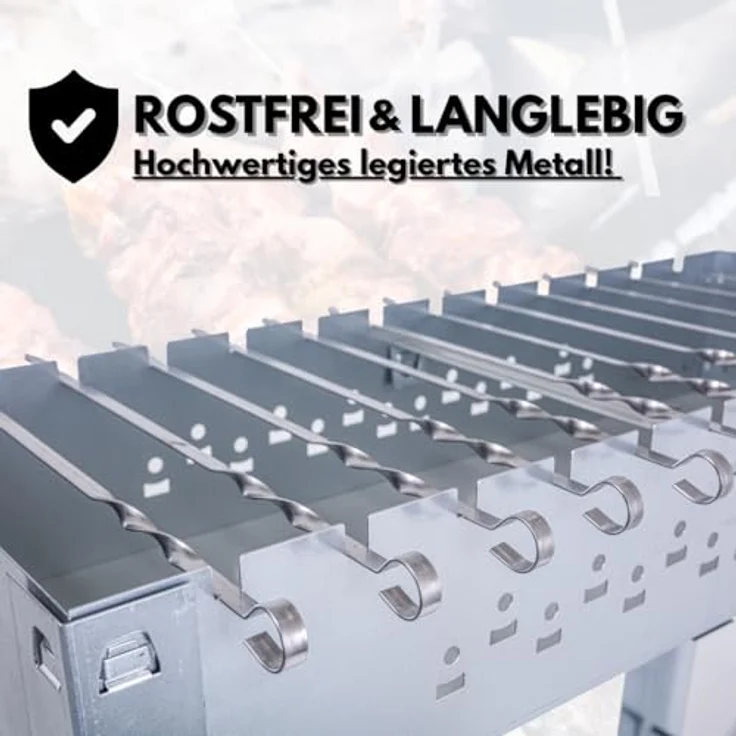 ACTIVA Mangal Schaschlik Grill Edelstahl 80x30 cm inkl. Grillrost und 12 Spießen – Bild 5