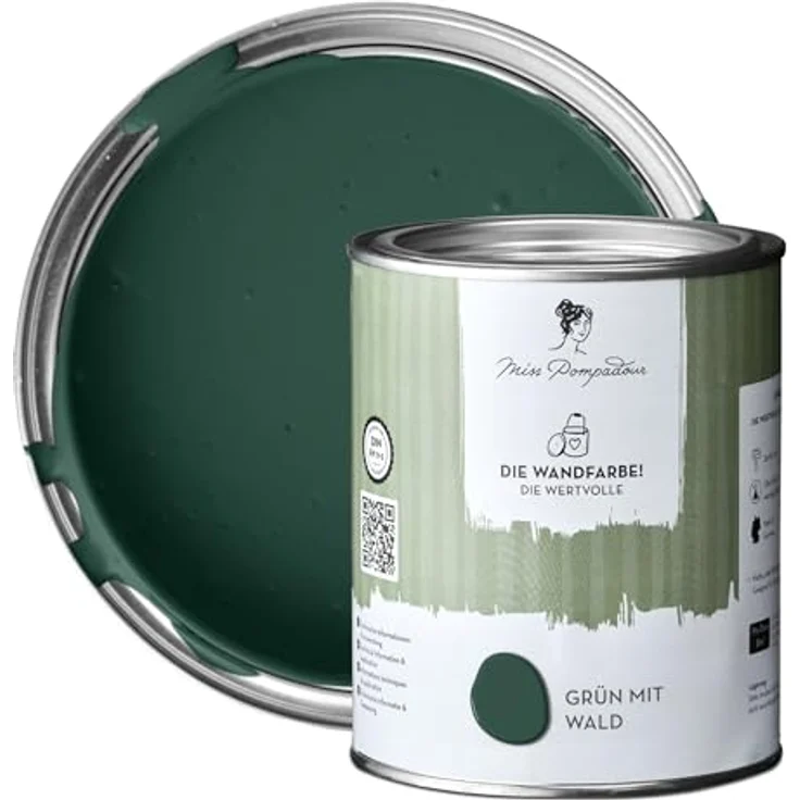 MissPompadour Wandfarbe Grün mit Wald, matte Innenfarbe mit sehr hoher Deckkraft, geruchsneutral und wasserbasiert, 1 L – Bild 1