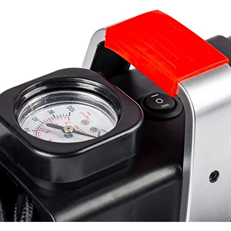 AMiO Luftkompressor 12V / 230V, 150 Psi, tragbar mit 55 cm Druckschlauch und Manometer – Bild 3