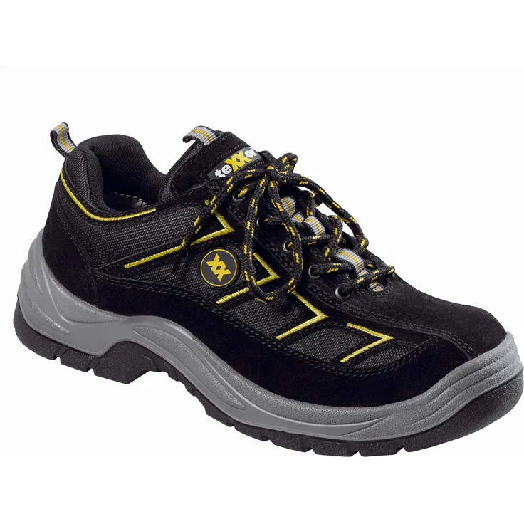 teXXor® S1-Sicherheitshalbschuhe METZ, Veloursleder, Schwarz/Gelb, Stahlkappe, atmungsaktives Futter, rutschfeste PU-Sohle