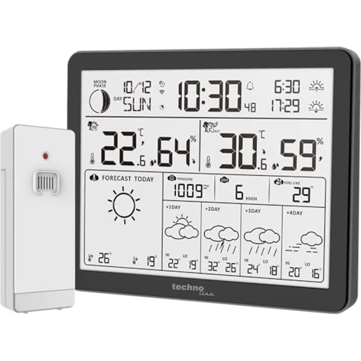 Techno Line WD3000 WLAN-Wetterstation mit 4-Tage-Vorhersage, max. 1 Sensor, innovative Tuya-Technologie