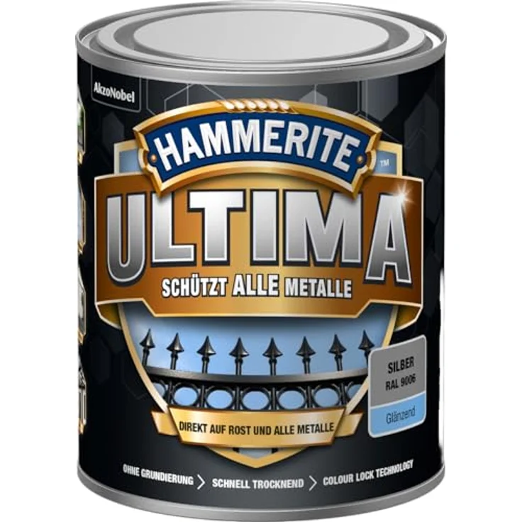 Hammerite Ultima Metall Schutzlack für alle Metalle, direkt auf Rost Glänzend RAL9006 Silber 750ml – Bild 2