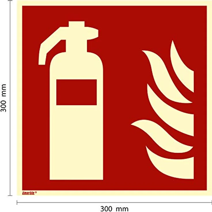 Feuerlöscher, Hart-PVC langnachleuchtend, 300 x 300 mm gemäß ASR A1.3 / ISO 7010 F001, Brandschutzzeichen Schild, 30 x 30 cm – Bild 2