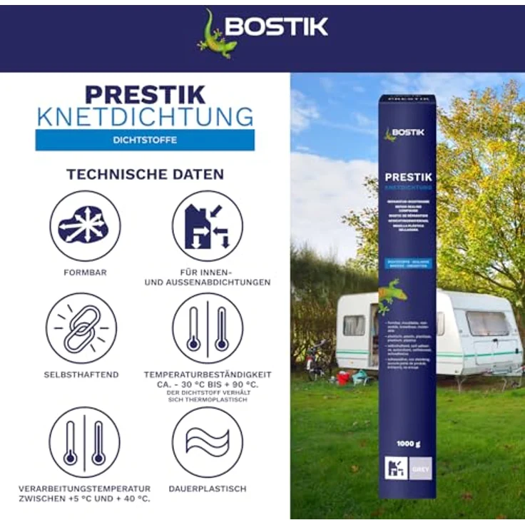 BOSTIK Prestik Knetdichtung Grau - Lösemittelfreier, dauerplastischer Dichtstoff für Innen- und Außenbereich, 1kg – Bild 3
