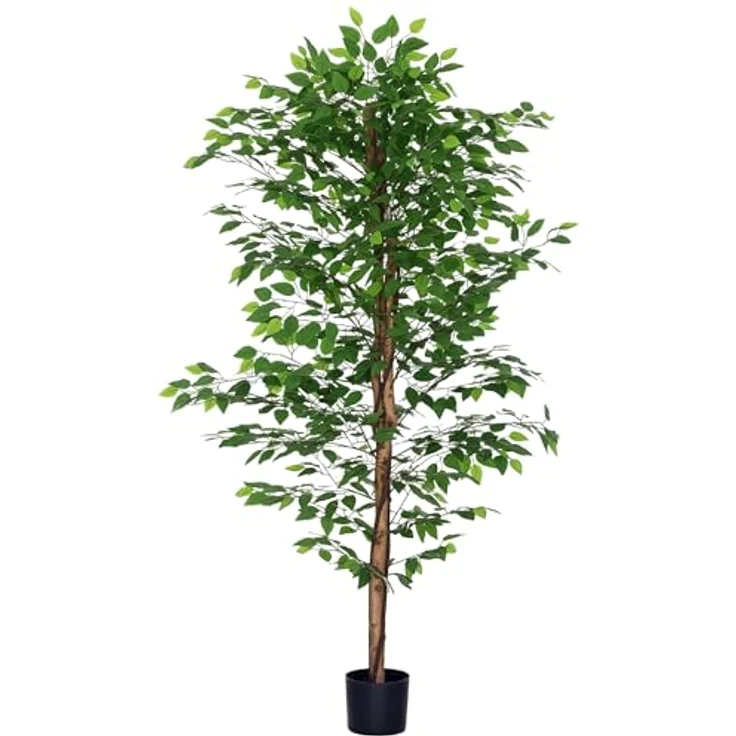 HOMCOM Künstlicher Ficusbaum 180cm, Realistische Kunstpflanze im Topf mit 1260 Blättern, Pflegeleicht für Wohnzimmer und Garten – Bild 1