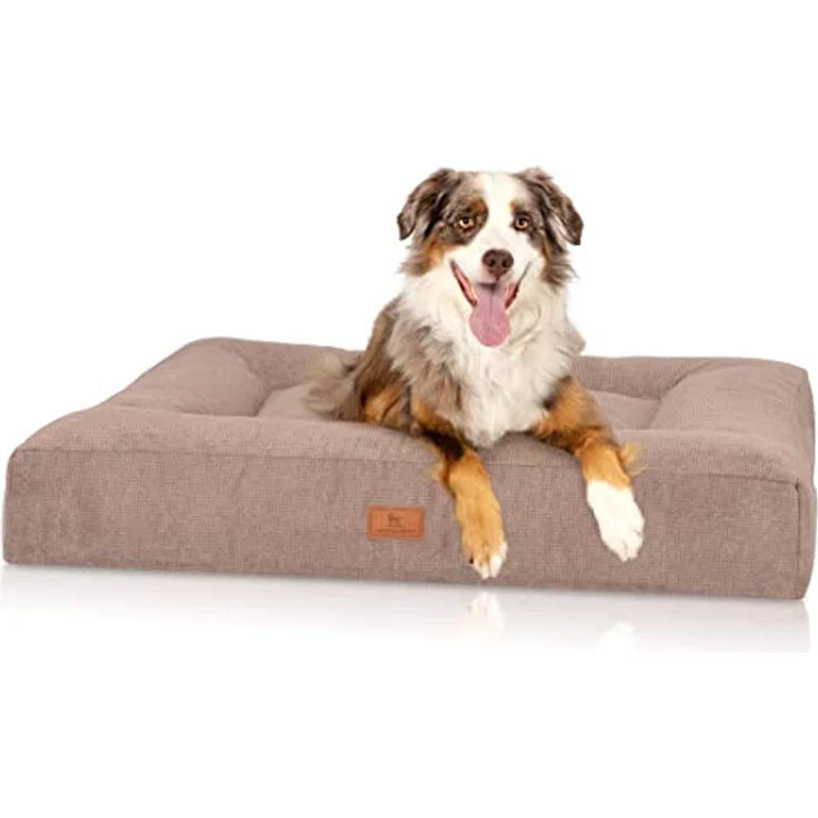 Knuffelwuff orthopädisches Hundebett Sofia M-L 80 x 60cm Beige - Hundekissen für große, mittelgroße und kleine Hunde - Waschbar – Bild 1