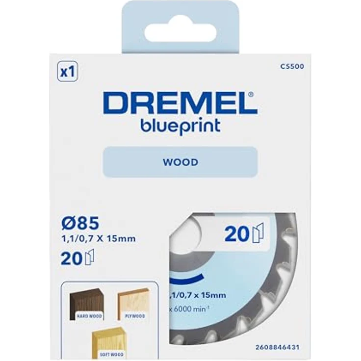 Dremel Blueprint Holz Circular Kreissägeblatt 85 x 1,1/0,7 x 15mm (CS500), Hartmetall für präzise Schnitte, kompatibel mit Dremel Kompaktkreissäge – Bild 2