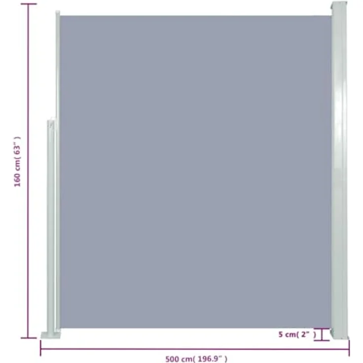 vidaXL Seitenmarkise, einziehbar bis 500 cm, UV-beständig, Grau – Bild 3