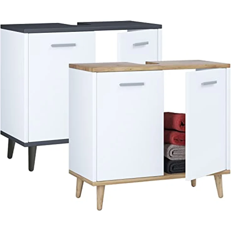 VCM Badmöbel Badunterschrank Waschbeckenunterschrank Badezimmer Schublade Landos Weiß/Honig-Eiche – Bild 1