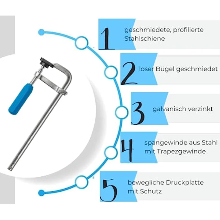Högert Technik Tischler Schraubzwingen, geschmiedet, 500x120mm, galvanisch verzinkte Stahlschiene, bewegliche Druckplatte mit Schutz – Bild 2