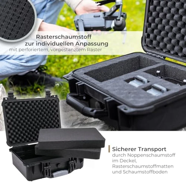 HMF Werkzeugkoffer Robuster Outdoorkoffer mit Druckausgleichsventil und Rasterschaumstoff, Outdoor-Koffer wasserdicht und staubdicht, schwarz – Bild 3