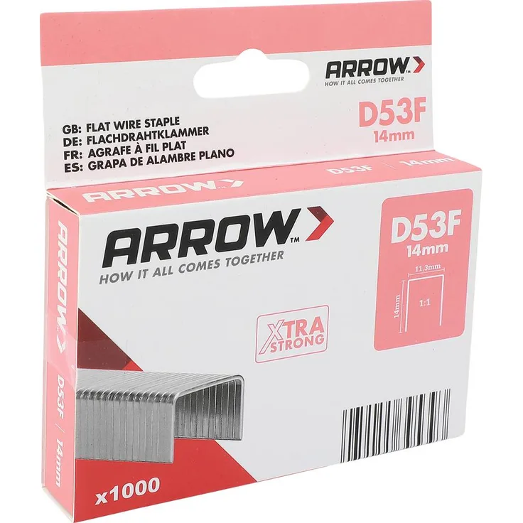 Arrow D53F Flachdrahtklammern, 1000 Stück, extra breiter Klammernrücken für Folien und Stoffe