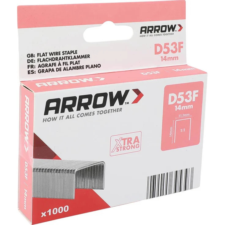 Arrow D53F Flachdrahtklammern, 1000 Stück, extra breiter Klammernrücken für Folien und Stoffe