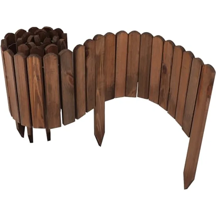 Aquagart 4 x Holz Rollzaun Dunkelbraun, flexible Beeteinfassung 40x200 cm aus wetterfestem Holz für kreative Gartenlösungen