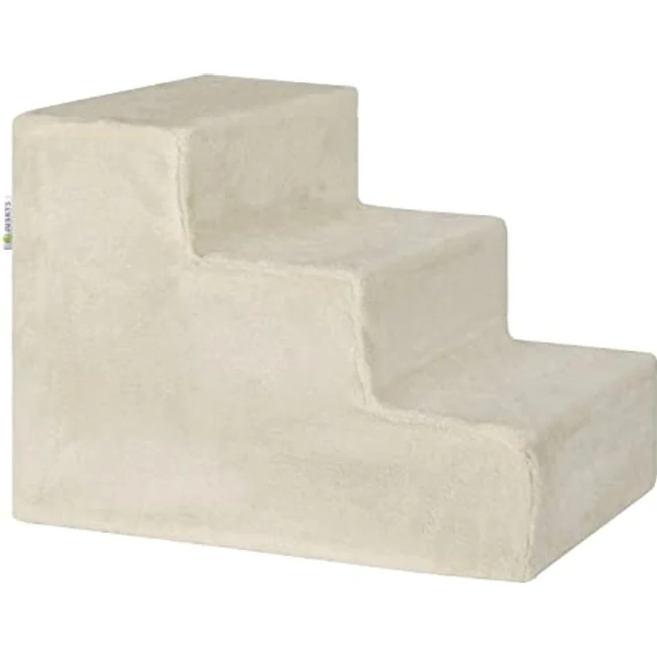 Juskys Haustiertreppe Hundetreppe 36 cm - Treppe 3 Stufen Plüsch-Bezug waschbar - Katzentreppe Hunderampe für Bett, Sofa, Couch und Auto - Bezug Beige – Bild 1