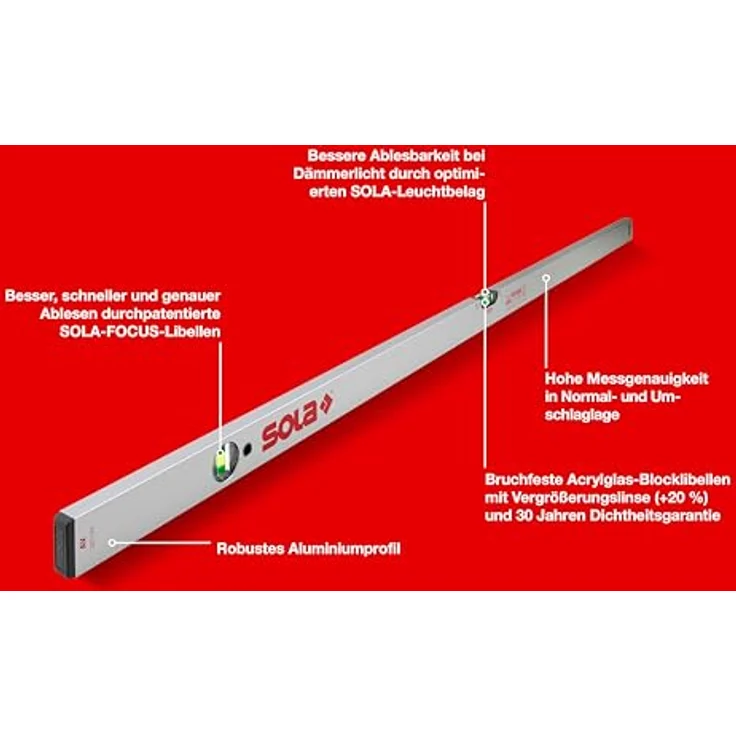 Sola Aluminium-Wasserwaage AV, 30 | 40 | 60 | 80 | 100 | 120 | 150 | 180 | 200 cm 200 cm – Bild 3
