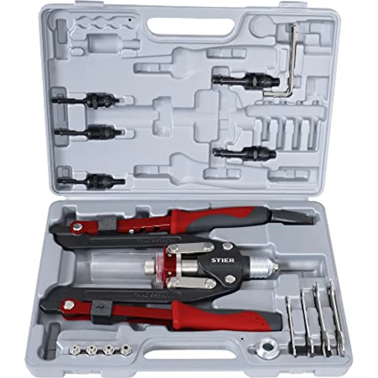 STIER Universal-Nietzangen-Satz, 11-teilig, für Blindnieten und Blindnietmuttern, inklusive Maulschlüsselsatz, aus hochwertigem Stahl – Bild 1