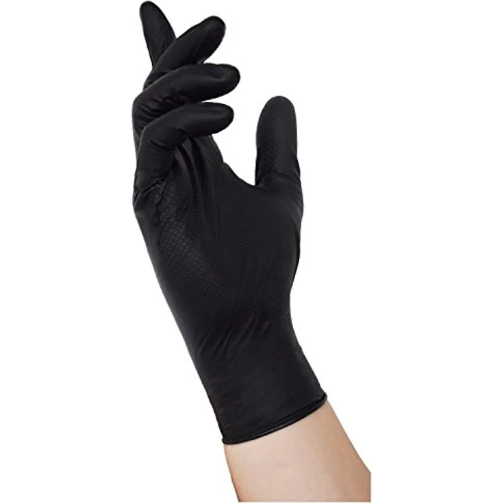 Nitras 50 Stück Nitril Einmalhandschuhe mit optimierter Griffigkeit Tough Grip N (M, schwarz) – Bild 2