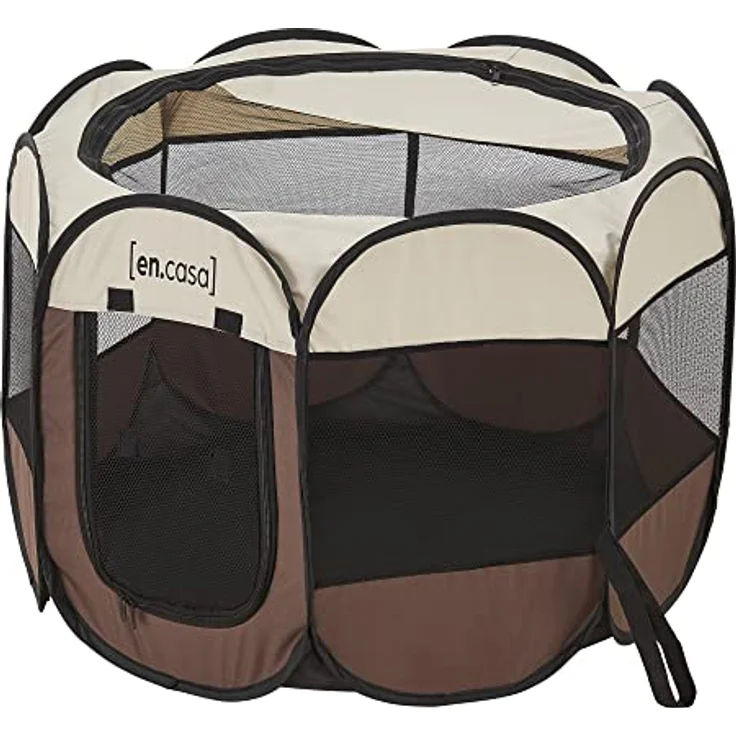 [en.casa] Hundelaufstall Telford 43 x 74 x 74 cm Pop Up Tierlaufstall für Innen- und Außenbereich Welpenlaufstall Hundehütte Braun/Cremefarben – Bild 3