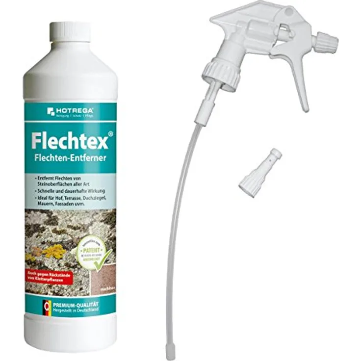 HOTREGA Flechtex Flechten Entferner 1 L Set inkl. Schaumsprüher, Pilz-Entferner, Algen-Enferner, Flechtenentferner, Algenentferner
