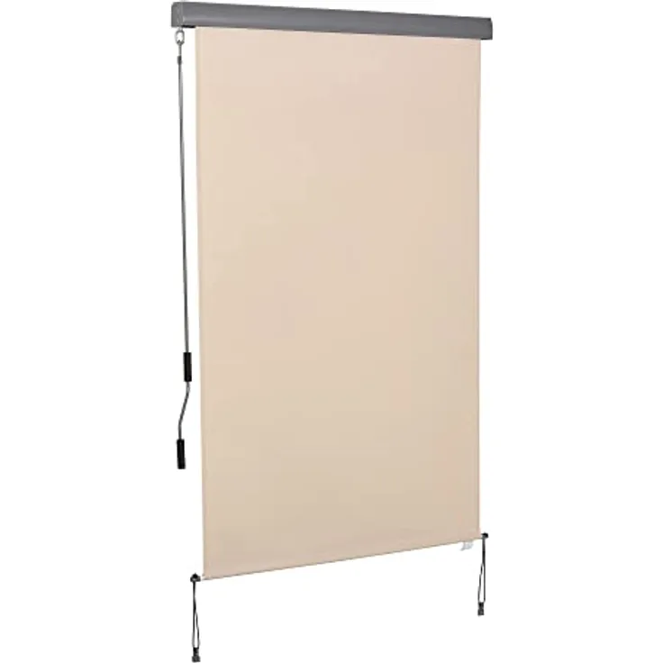 Outsunny Senkrechtmarkise Balkonmarkise Vertikalmarkise Windschutz Seitenrollo Sichtschutz mit Handkurbel Polyesterstoff+Aluminium Cremeweiß 120 x 200 cm