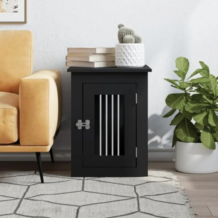 vidaXL Hundekäfig im Möbelstil, Abschließbar Hundebox mit Tür, Hundehütte Beistelltisch mit 2-in-1-Funktion, Hundehaus Haustierkäfig, Schwarz 45x62x59 cm Holzwerkstoff – Bild 4