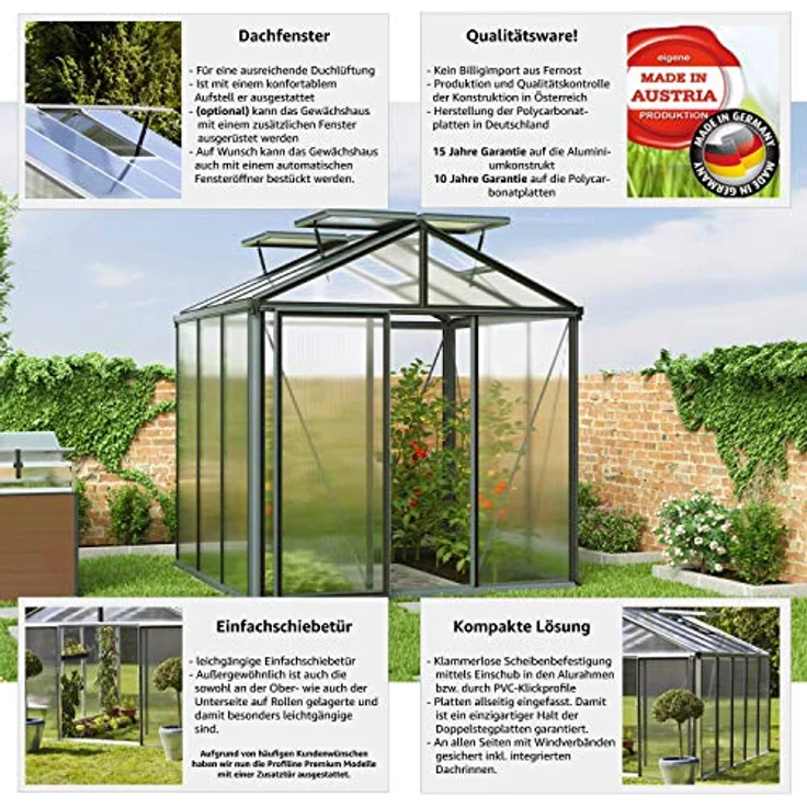 GFP Gewächshaus Diamas 21 Light 235x235 cm mit integriertem Fundament 12 mm Doppelstegplatten, Farbe Anthrazit - Made in Austria – Bild 4