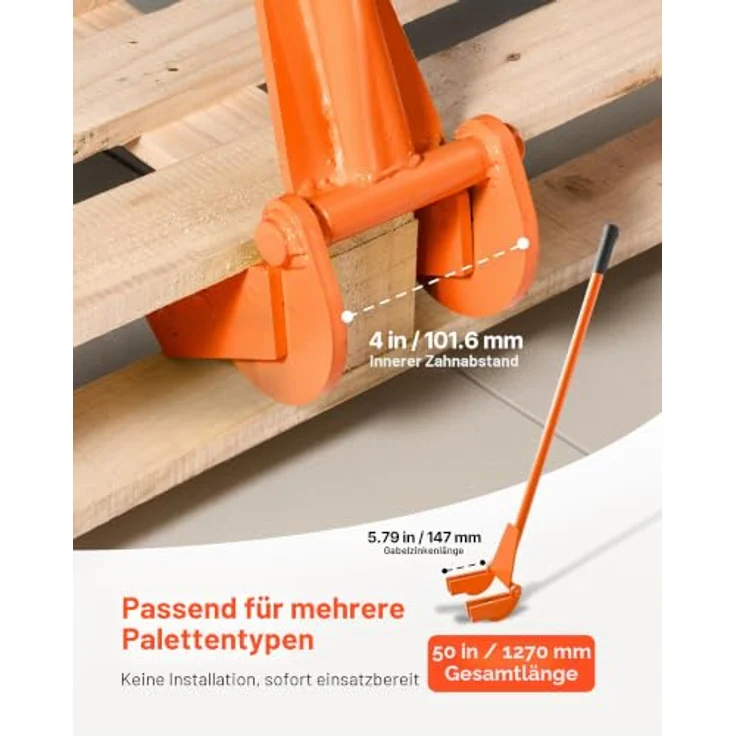VEVOR Palettenbrecher 1120 mm, Palettenheber mit 907 kg Hebelwirkung, neigbarem Kopf, Handschuhen & Nagelzieher für Bodenbeläge, Rahmen und Gipskartonplatten – Bild 4