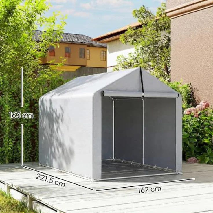Outsunny Garagenzelt 2,2 x 1,6 m, wasserdichtes Gerätezelt mit Rolltür und Satteldach, hellgrau – Bild 7
