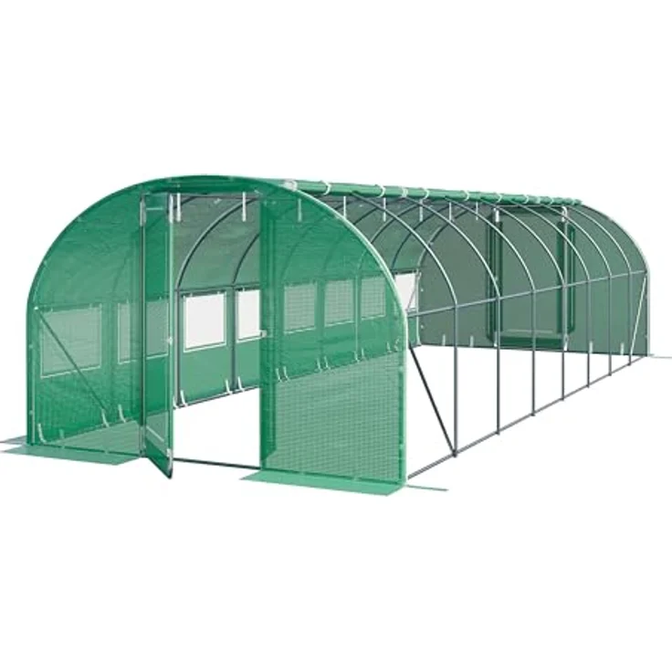 TOOLPORT Foliengewächshaus 3x8m Premium, schwenkbare Türkonstruktion, PE-Plane 180 g/m², wind- und wetterfest, grün transparent – Bild 1