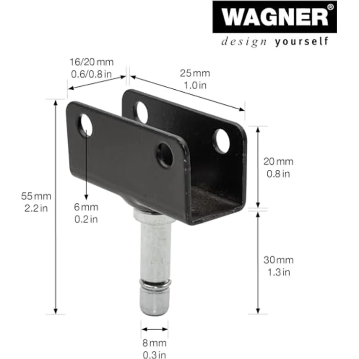 WAGNER U-Profil + Stift 2tlg. - 22 x 16/20 x 25/ Ø 8 mm x Höhe 20/30/55 mm, Möbelrolle / Möbelgleiter, Stahl verzinkt/beschichtet - 11918899, Wagner Norm-System, Set aus massivem Industriestahl, 8 mm Aufnahme, Markenqualität – Bild 2