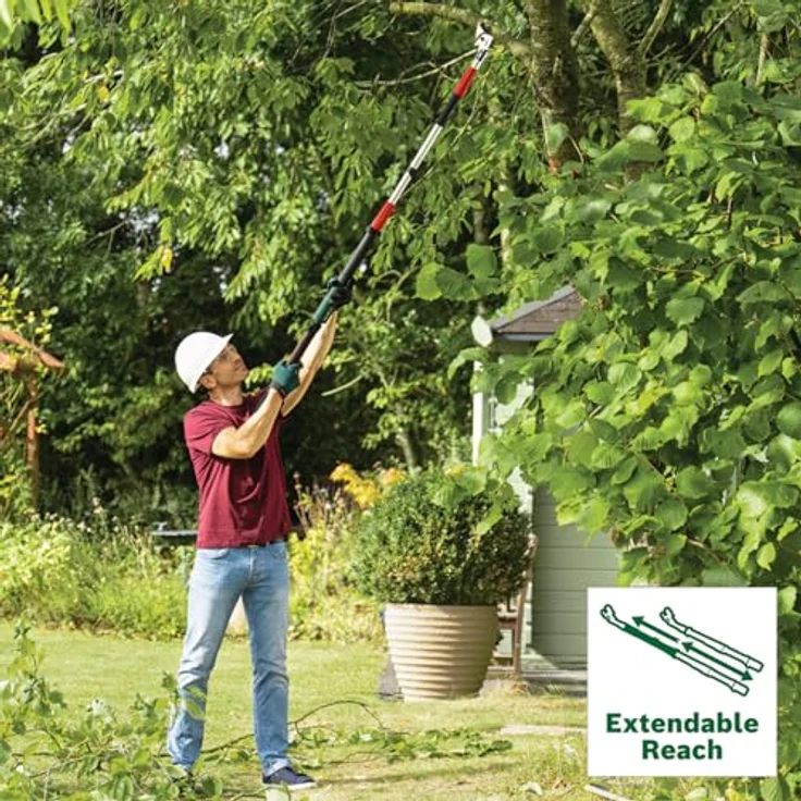 Bosch Akku-Gartenschere AdvancedPrune 18V-45 (für müheloses Schneiden von Ästen bis 45 mm; 18-Volt-System; bis zu 600 Schnitte; mit 2.0 Ah-Akku, Ladegerät und Verlängerungsstange) – Bild 3