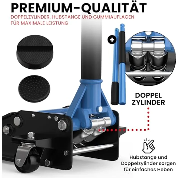 GENTOR Wagenheber 3T Ultra Flach, hydraulischer Rangierwagenheber für PKW & SUV, hellblau, 75 mm Unterfahrhöhe, 505 mm Hubhöhe, Doppelzylinder-Quicklift – Bild 5