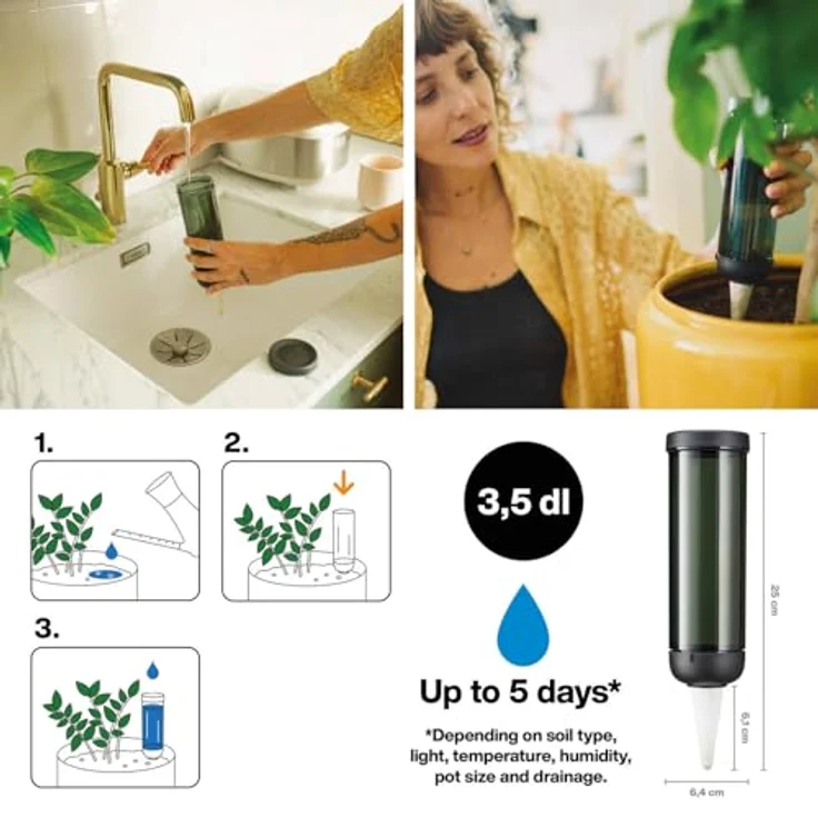 Fiskars Wasserspender 350 ml, UV-beständiger Kunststoff mit Keramikkegel für selbstständige Pflanzenbewässerung – Bild 2