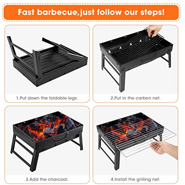 AGM Holzkohlegrill Picknickgrill Edelstahl Kleiner Grill Portable Campinggrill Abnehmbare BBQ Grills für Outdoor Garten Party usw. (52 x 29.5 x 22.2 cm) – Bild 4