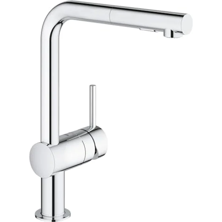 Grohe Minta L-Auslauf Küchenarmatur, Einhand-Spültischbatterie mit ausziehbarer Dual-Spülbrause, StarLight Chrom, Hochdruck – Bild 2