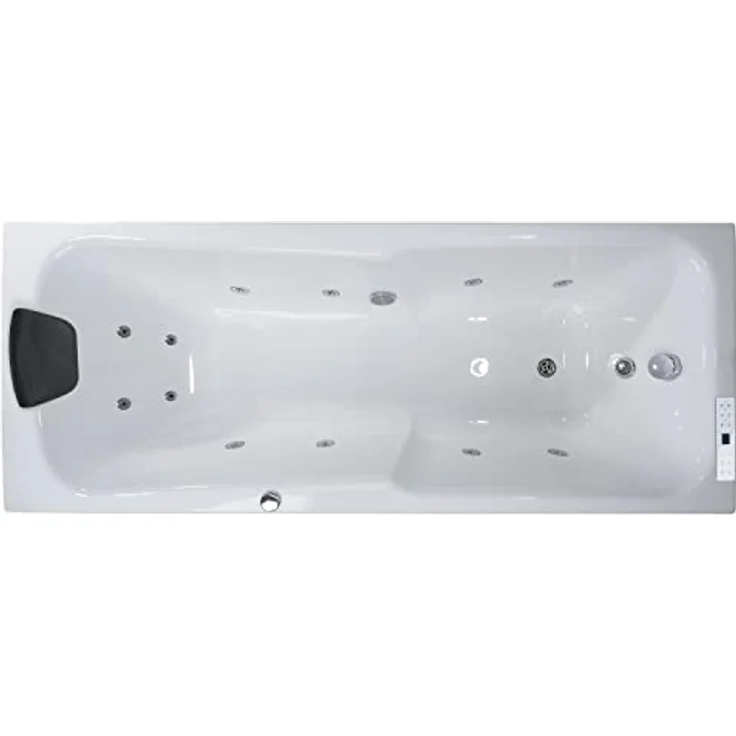 Basera® Indoor Whirlpool Badewanne Bali Classic, 180 x 75 cm, Hochglanz weiß, mit 12 Massagedüsen, LED-Farblichtambiente und Bluetooth-Radio – Bild 1