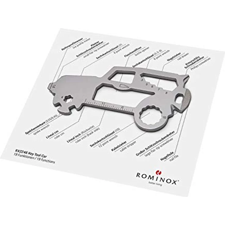 ROMINOX Key Tool, Edelstahl Multitool mit 19 Funktionen, Schlüsselanhänger für SUV, praktische Kleinigkeit für Adventskalender – Bild 2