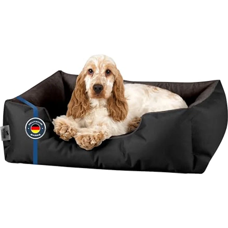 BedDog Hundebett LUPI, Hundekissen mit abziehbaren waschbaren Bezug, Hundekorb, Hundesofa, für kleine Hunde, S, schwarz-braun – Bild 1