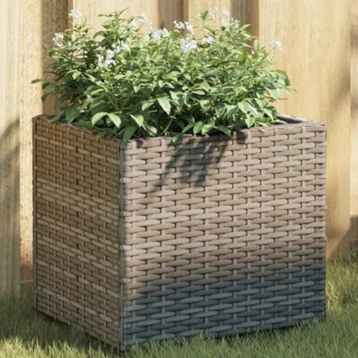 vidaXL Pflanzkübel 2 STK. Grau 36x30x32 cm Polyrattan mit langlebigem PE-Rattan-Material – Bild 2