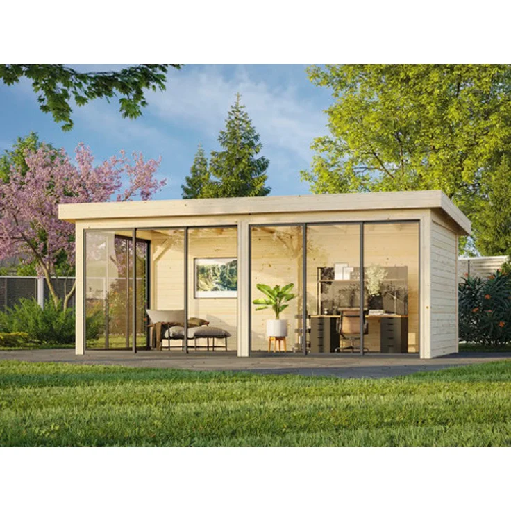 Palmako Pavillon Lenna Slide Plus, 16,6 m² Gartenhaus mit Isolierglas-Schiebetüren, natur