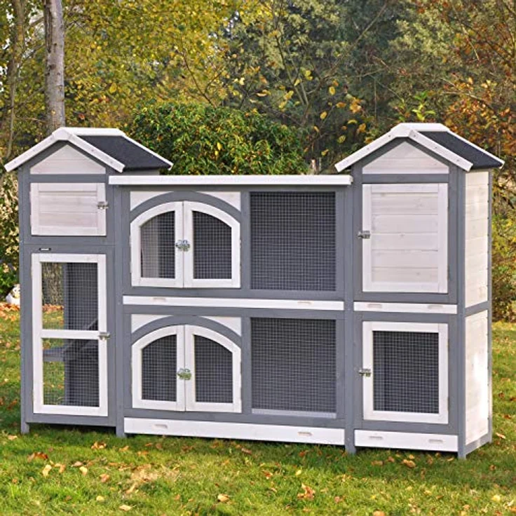 nanook Kaninchenstall, Hasenstall Castle XXL mit seitlichen Aufgängen - wetterfest - Staufach - extragroß 181 x 43 x 127 cm grau/Weiss – Bild 5