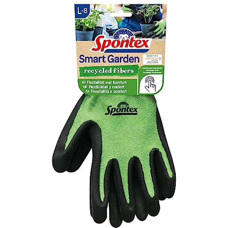 Spontex Smart Garden Gartenhandschuhe, Touchscreen kompatibel, aus recycelten PET-Flaschen, mit Nitrilbeschichtung, Größe L, 1 Paar, Farbe nicht spezifiziert