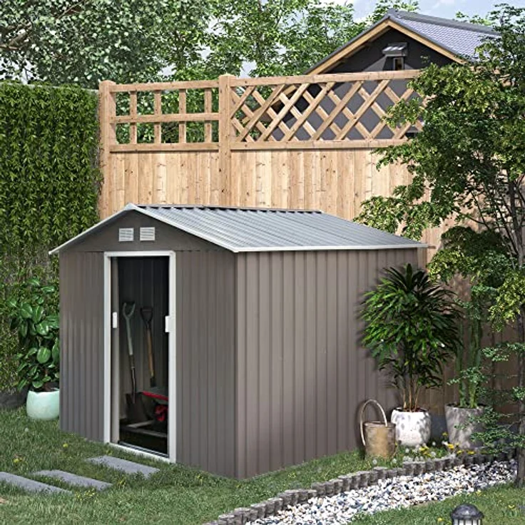 Outsunny GerГ¤tehaus Fahrradschuppen mit Fundament, BxT: 277x195 cm, für Garten, Grau - Preisvergleich – Bild 2