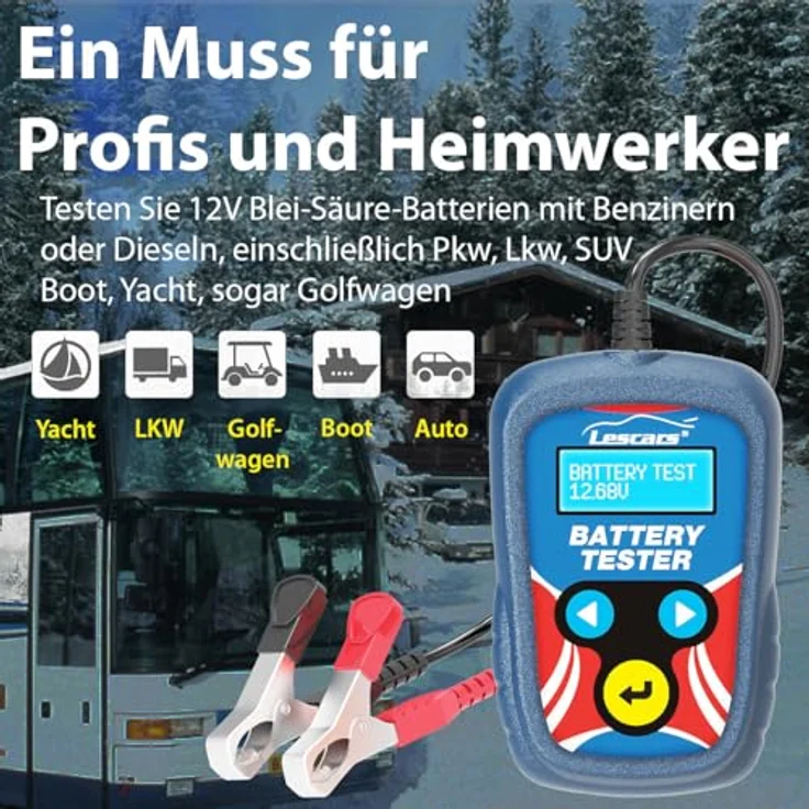 Lescars Batterieprüfer: 12-Volt-Kfz-Batterietester mit Lasttester, 100 bis 2000 CCA (Auto Batterietester Diagnosegerät, Kfz Batterieprüfer, Battery Tester) in Schwarz – Bild 4