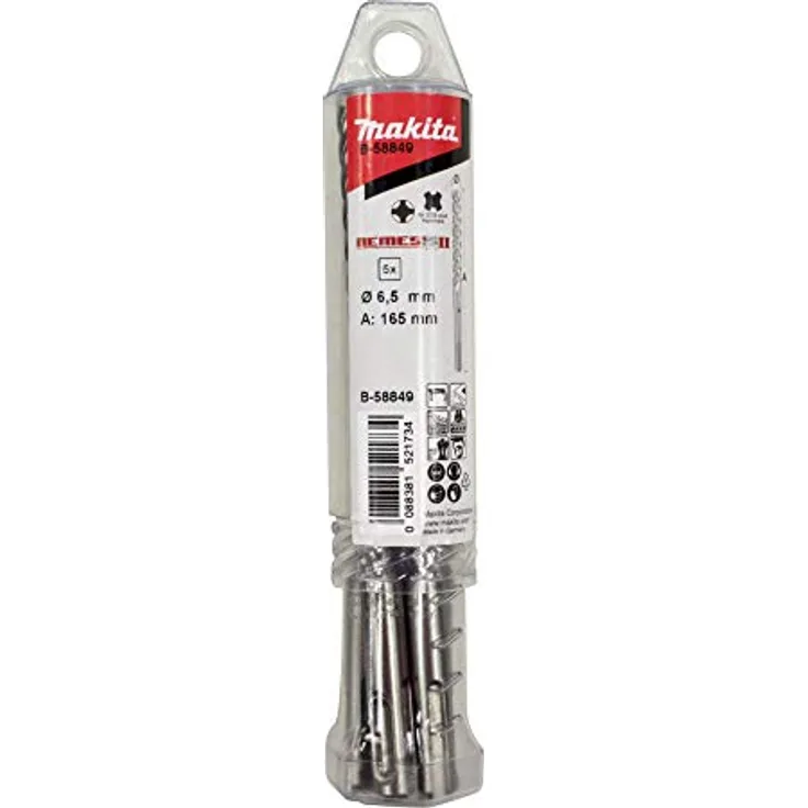 Makita HM Bohrer NEMESIS II, 6,0 mm Ø, 215 mm Länge, SDS-plus, 5 Stück, vierschneidige Schneidengeometrie, hohe Bohrgeschwindigkeit