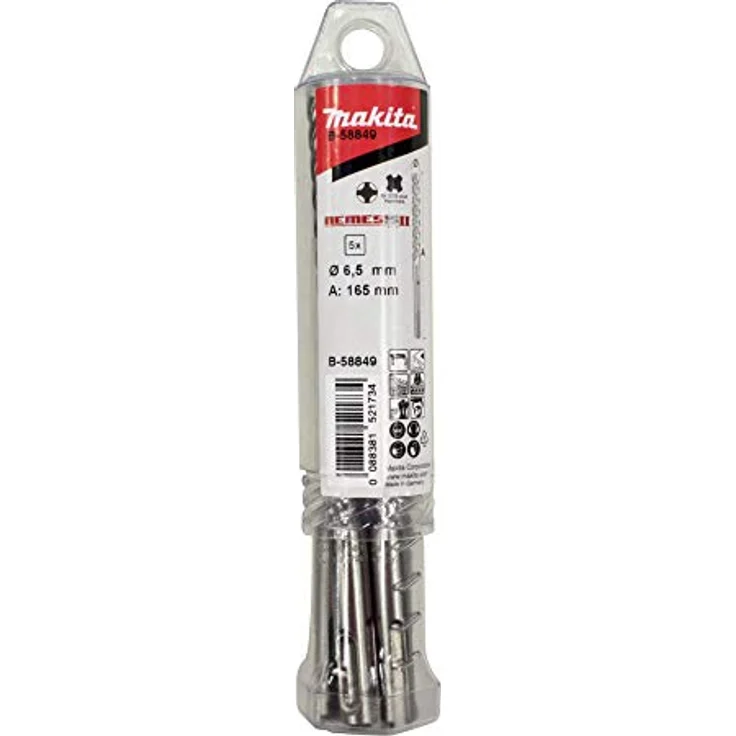 Makita HM Bohrer NEMESIS II, 6,0 mm Ø, 215 mm Länge, SDS-plus, 5 Stück, vierschneidige Schneidengeometrie, hohe Bohrgeschwindigkeit – Bild 1
