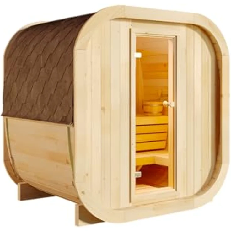 FinnTherm Fasssauna ScandiCube Mini XS, 42 mm, 42 mm Wandstärke, nordische Fichte, 6 kW empfohlene Saunaofenleistung – Bild 3