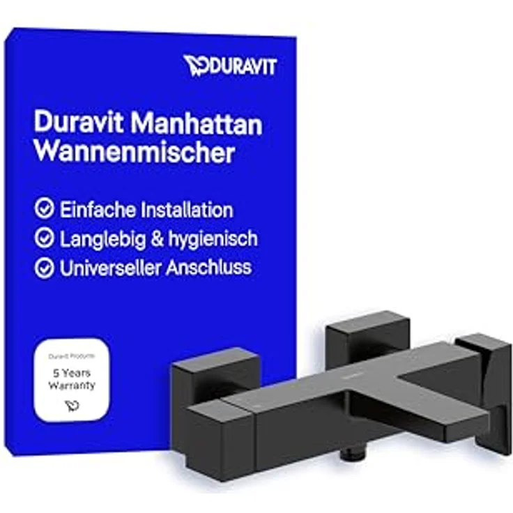 Duravit Manhattan Wannenarmatur Aufputz für 2 Verbraucher, Einhebel-Wannenmischer mit Keramikmischsystem und EasyClean, Schwarz Matt – Bild 1